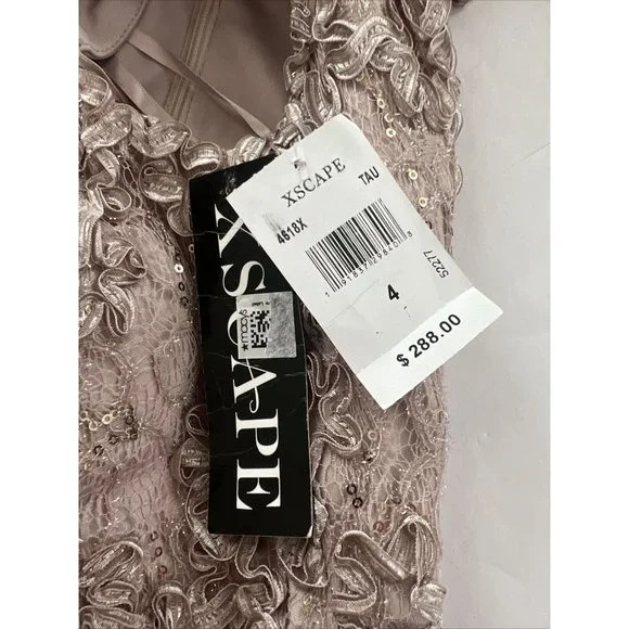Xscape Womens Sz 4 Taupe Off the Shoulder Embroidered Lace Long Gown Dress - Picture 14 of 14